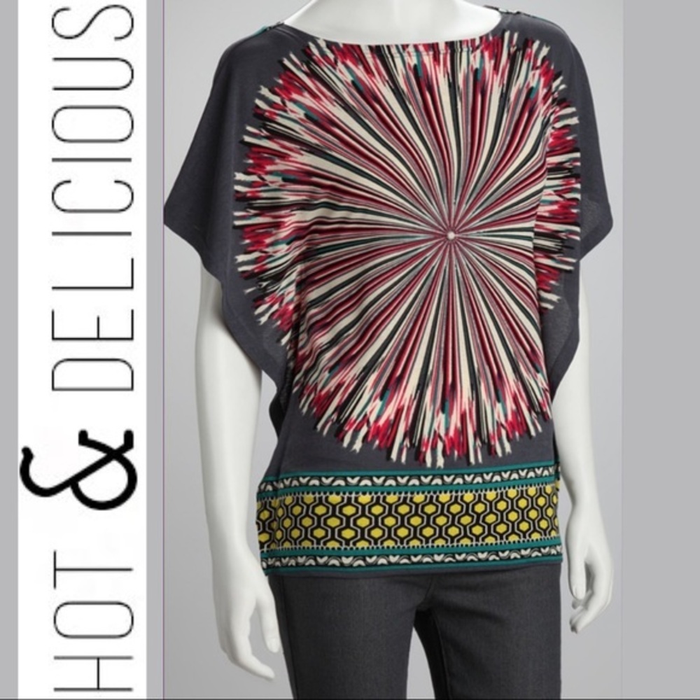 Starburst Print Dolman Sleeve Stretchy Top